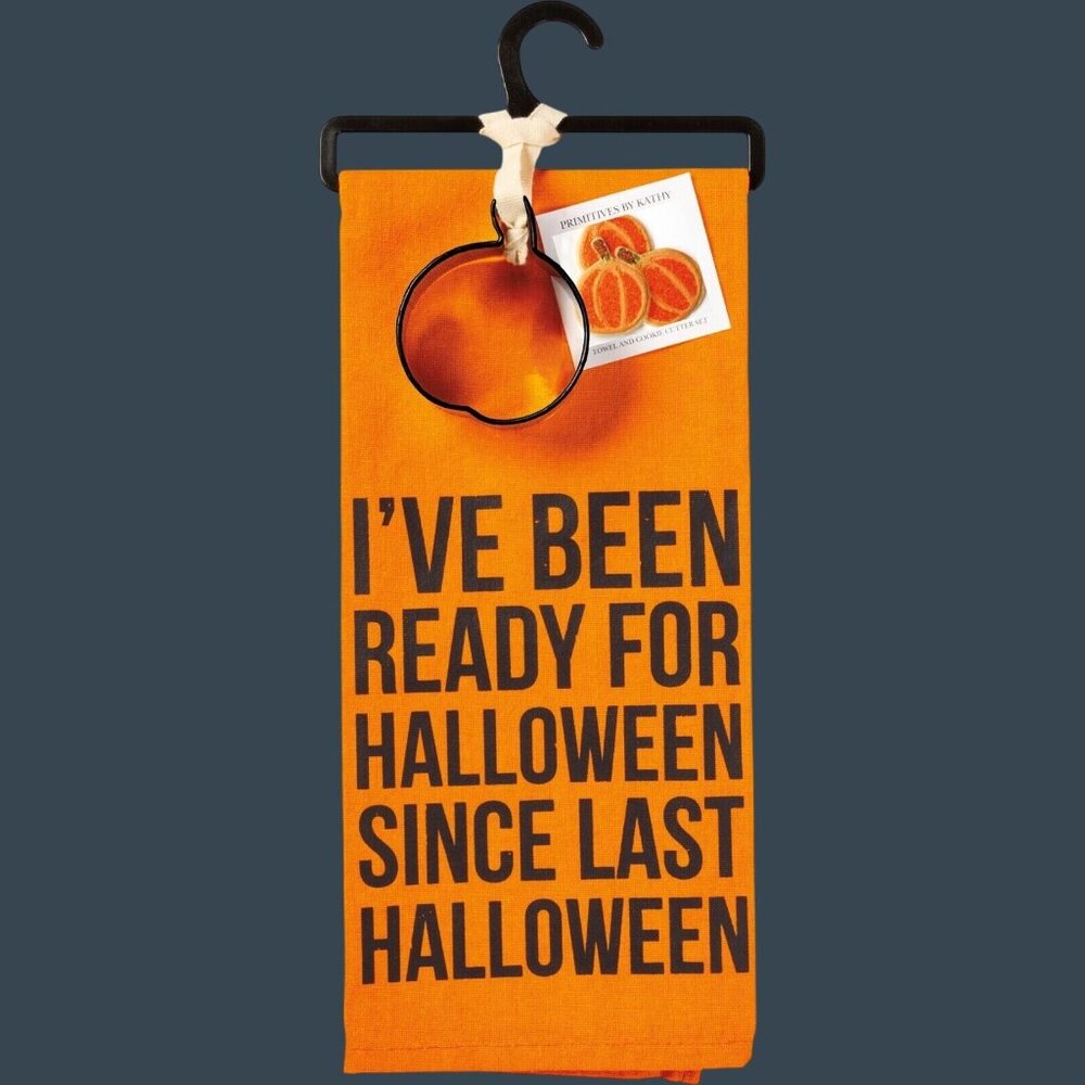 Halloween Kitchen Towel & Pumpkin Cookie Cutter Set Orange Black PBK